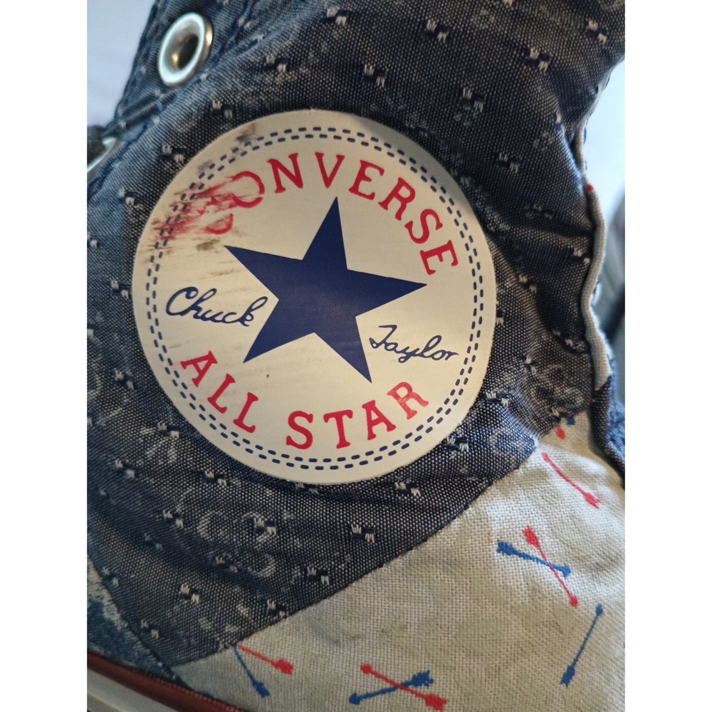 Y2K Style Disstresed Womens Convers All Star Rare Patch Work Denim Graphic Sz7.5 - Picture 6 of 16